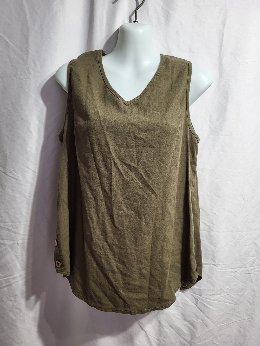 Women's V-Neck Olive Sleeveless Top